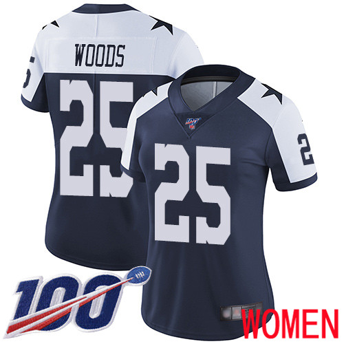 Women Dallas Cowboys Limited Navy Blue Xavier Woods Alternate #25 100th Season Vapor Untouchable Throwback NFL Jersey->women nfl jersey->Women Jersey